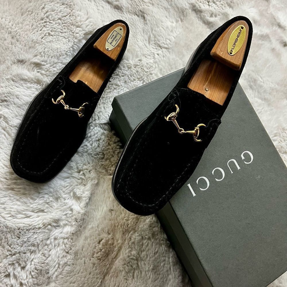 GUCCI BLACK SUEDE HORSEBIT LOAFERS EU SIZE 40E LEATHER SOLE BOX DUSTBAG MINT